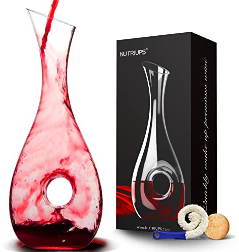 NUTRIUPS Decanter per Vino Rosso in Cristallo - Caraffa 1,2L a Cerchio Vuoto (Dritto)