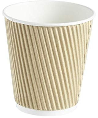 Dispo 25 X 10oz Disposable Kraft Paper Cups, Triple Walled Ripple Cups for Coffee, Tea and Other Drinks Hot and Cold Disposable Tableware