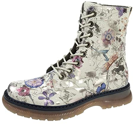 Cipriata Annetta - Botines altos con cordones y cremallera de 8 ojos para mujer, Lt Grey Floral, 38 EU