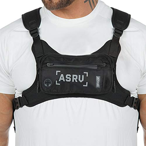 GAESHOW Brusttasche Herren Brustbeutel Hip Hop Stil Verstellbar Wasserdicht Weste Funktionale Tasche für Laufen Sport Wandern Camping Fitness Reisen, Schwarz