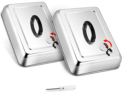 Leonyo 33x22.9 cm rechteckige Backabdeckung, 2 Stück, Edelstahl-Käse-Schmelzkuppeldeckel mit verstellbarem Belüftungsschlitz, flache Grill-Zubehör, Teppanyaki BBQ Grillen | Edelstahl und verstellbare Belüftung, für den Innen- und Außenbereich mit flacher Oberseite