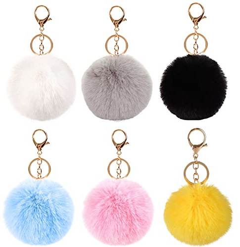 Tucireat Pompon Schlüsselanhänger 5 Stück Pompon-Schlüsselanhänger mit Schneeflocke Puschel Schlüsselanhänger Puschel Frauen Schlüsselanhänger Pompom Schlüsselanhänger Plüsch für Handtasche Rucksäcke