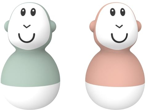Matchstick Monkey, Bathtime Wobblers, Antimicrobial Baby Bath Toy, Easy To Grip, Sensory Learning - 2 Wobblers, 12 Months Old+, Mint Green and Dusty Pink