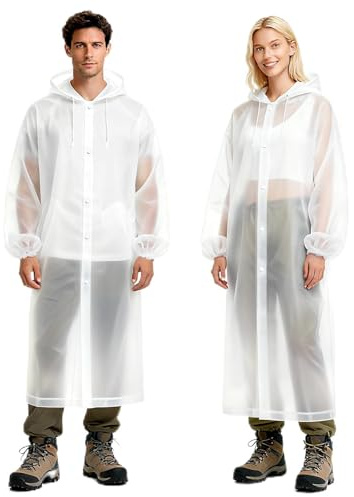Aolegoo 2 Stück Regenponcho, Wiederverwendbarer, Tragbarer Unisex-Regencape für Fahrrad, Wandern, Camping, Ausflug, Angeln, Konzert, Stadion, Festival (Weiß)