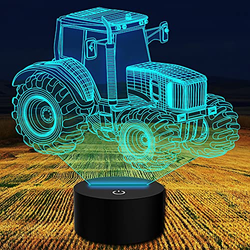 PONLCY 3D Illusion Lampe Traktor Led Nachtlicht, 16 Farben Fernbedienung USB Schreibtischlampen, Schlafzimmer Dekoration Tischlampe für Kinder Weihnachten Geburtstag Geschenke