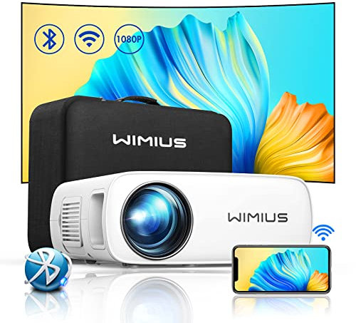 Proyector 22000 Lumen WiFi 5G Bluetooth 1080P Nativo WiMiUS Mini Portátil con Zoom Keystone Full HD 4K para Android iPhone PC, LED Soporte Fire Stick TV