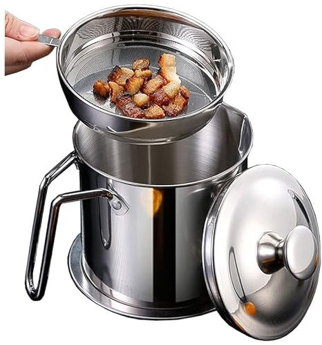 Fettabscheider Fetttrennkanne Edelstahl,Ölkännchen Küche Olivenöl Ölbehälter Sieb, Ölspender Metall, Fritteuse Fettbehälter Mit Sieb Vintage, Speiseölkanne Edelstahl,ölsieb Topf Fettkanne
