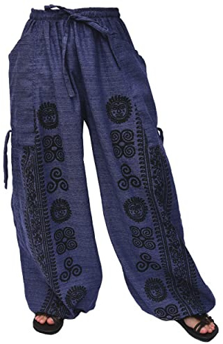 Siamrose Casual Yoga Harem Pants Men Women Baggy Lounge Trousers, 2 Pockets Adjustable Length Blue