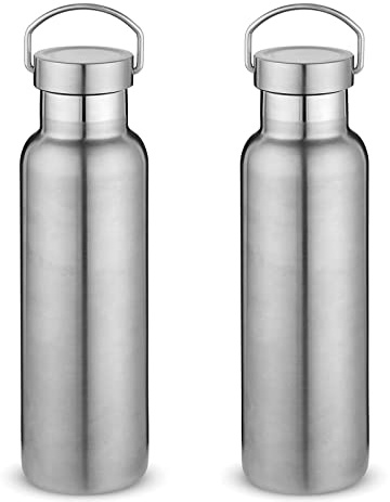 Volhoply 600ml Trinkflasche Edelstahl Zwei Packungen,Doppelwandig Vakuum Isolierte Thermosflasche Kinder,Metall Auslaufsicher Water Bottle Wasserflasche FüR Sport, Schule, Outdoor(Silber,2 Set)