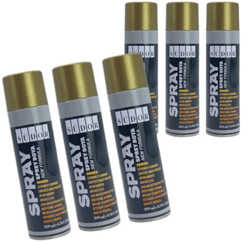 Sprühfarbe GOLD 6 x 200 ml. Hochglanz. Sprühfarben-Set 6 Dosen je 200 ml. Schnelltrocknende Sprühdose. Sprüchlack Glänzend Goldlack Farbspray Spraydose für Holz Stein Wand Metall Glas zum Dekorieren