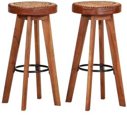 vidaXL 2X Barhocker Barstuhl Hocker Bar Bistrostuhl Bistrohocker Stuhl Tresenhocker Thekenhocker Küchenhocker Echtleder Massivholz Akazie