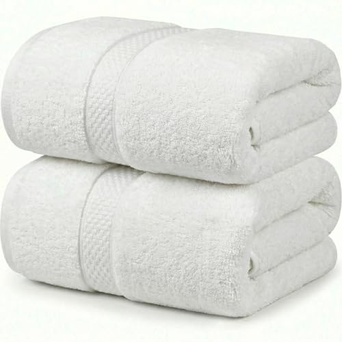 MistyMorning Extra stora badlakan set med 2 jumbo storlek (90 x 190 cm), 100 % bomull 500 GSM supermjuka och mycket absorberande snabbtorkande lyxiga badrumshanddukar (2, badlakan)