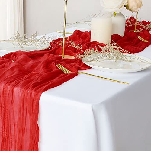 Lot de 2 chemins de Table en étamine Rouge - 3 m - pour Mariage, fête prénatale, Anniversaire, Noël