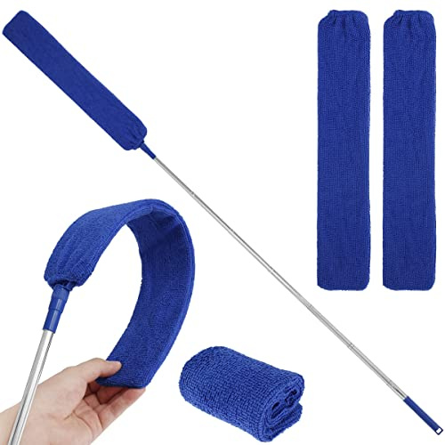 Microfiber Duster with Extendable Pole and Fabric Cover - Retractable Gap Cleaning Duster for Bedroom & Kitchen (Blue)