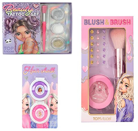UDC - 1 Set Bluch und Pinsel + 1 Tattoo Set + 2 waschbare Haarkreiden