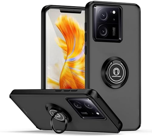 HONLEN Fodral för Xiaomi MI 13T / Xiaomi MI 13T Pro (6,67 tum), transparent matt silikon mobiltelefonfodral med ringhållare - svart