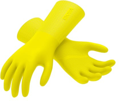 Vgo... Guanti Lavoro Pulizia Alimentari Domestici Professionali Anticalore&Antifreddo da Cucina Bagno Casalinghi Lavapiatti con Fodera senza Lattice, Non Odore