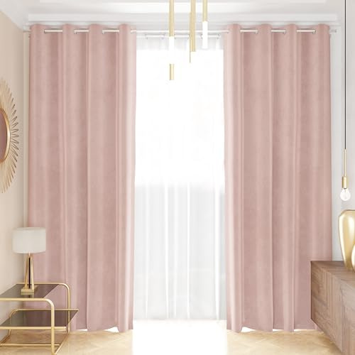 PETTI Artigiani Italiani - Tende Velluto a Pannelli per Interno con Anelli 2 Pezzi 140x280cm, Tenda Velluto Camera da Letto e Soggiorno Oscuranti Isolanti e Moderne, Cipria, 100% Made in Italy