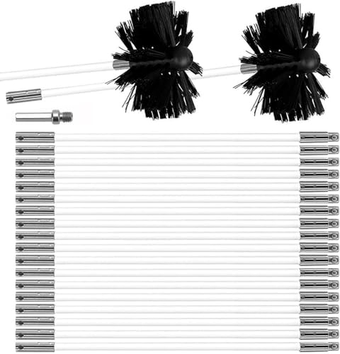 MOCNT Chimney Cleaning Brush Kit Nylon Rotary Duct Vent Cleaning Set Flexible Chimney Sweep Kit Soot Cleaning Rods for Fireplace Dryer Vent 20 Flexible Rods 2 Brush Head 150mm