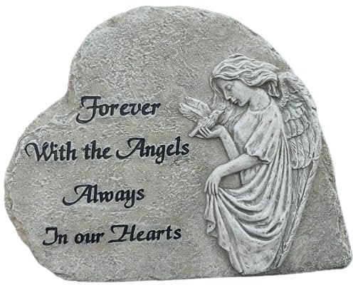 TOVINANNA Statuette Décoration Extérieure pour Jardin et Cimetière Ange en Résine, Cœur Commémoratif Résistante aux Intempéries, Souvenir Serein