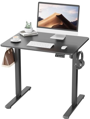 ERGOMAKER Elektrisch Höhenverstellbarer Schreibtisch 80×60 cm – Kleiner Stehschreibtisch mit 2-teiliger Tischplatte, Schreibtisch Höhenverstellbar für Home Office, Schwarz (Gestell + Tischplatte)