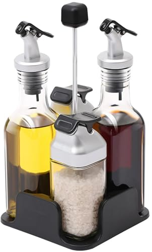 Taygate aceitera y vinagrera Dispensador de Aceite y vinagre, Sal, Pimienta, con Bandeja de Almacenamiento, Organizador(A Set)