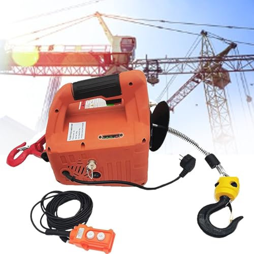 Gru Di Sollevamento Con Paranco Elettrico Da 1500 W, Paranco Elettrico Da 200 Kg/300 Kg/500 Kg, Con Telecomando Wireless, Metodi Di Controllo 3 In 1 Gru Altezza Di Sollevamento 7,6 M,Orange-300kg