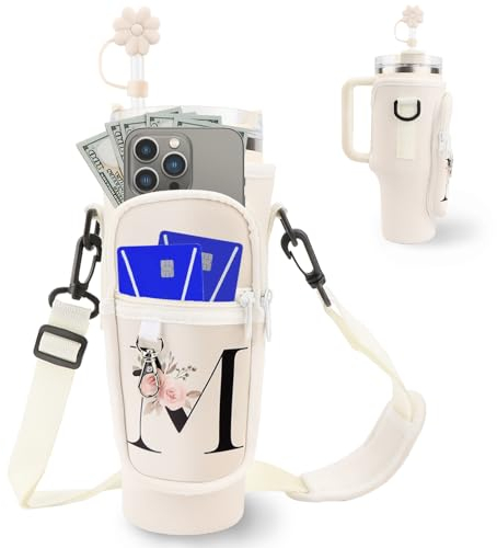 Portabottiglie con Tracolla per Tumbler Stanley 40 oz Cup,con Tasca per Telefono,Zaino Personalizzato portaborraccia zaino con Cannuccia Moschettone(M)