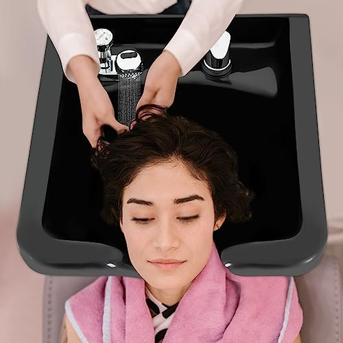 WSIKGHU Friseur Waschbecken Umkehr Waschbecken Tragbares Waschbecken für den Hausgebrauch, Schwarzer ABS-Kunststoff für den Hausgebrauch, Leicht zu Reinigen und zu Installieren, 47,5 x 49 x 25 CM