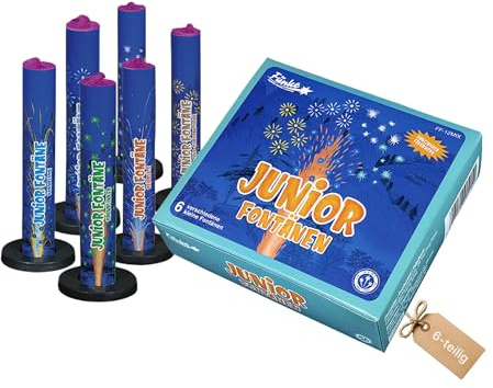 Vama Feuerwerk Fontänen Set Junior – 6-teiliges Jugendfeuerwerk mit bunten Sternen & Chrysanthemen – kleine Fontänen & Sternspritzer für Geburtstag, Party & Silvester