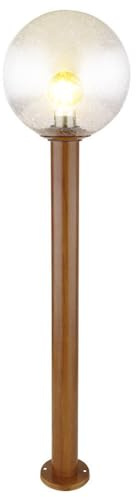 Außenleuchte Stehlampe Gartenleuchte Standleuchte braun Terrassenlampe Wegeleuchte, Aluminium Glas Holzoptik, Kugel, 1xE27, DxH 25x100 cm