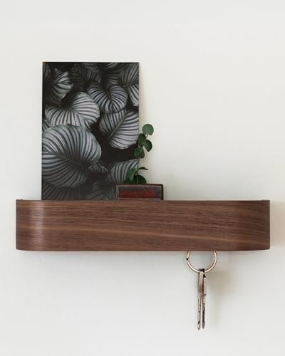 Kazai. Key Holder for Wall 'Toke' | Minimalist Key Hooks Wall Mounted Design from Berlin | Modern Wooden Key Hanger with Shelf | Key Rack for Stylish Hallway Furniture | Walnut