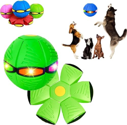 Endxedio Balle disque pour chien avec lumières, jouet portable pour soucoupe volante, balle de disque créative pour chien de grande taille (vert, 6 lumières)