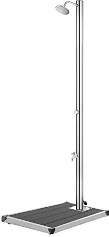 Sufrk Trädgårdsdusch med grå bas 220 cm rostfritt stål, trädgårdsdusch, utomhusdusch med ställ, idealisk för utomhusbruk, trädgårdar och pooler, semestrar eller camping