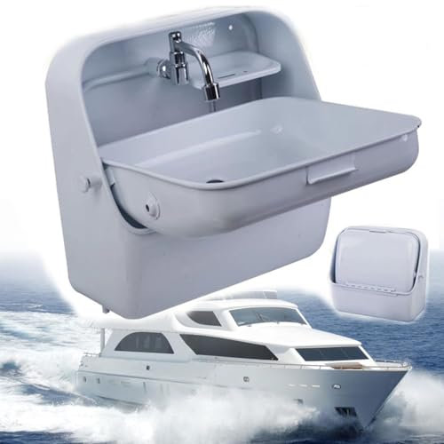 DHMYDPDZ RV Fregadero Plegable para Caravana,Fregadero De Baño Acero Inoxidable con Grifo De Agua Fría,Lavabo Mano Pequeño para Exteriores,Montaje En Pared,para Cocina Barco Camper,White