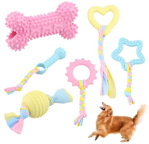 Shengxi 6 Stück Hundespielzeug Kauspielzeug für Hunde Interaktives Welpenspielzeug mit Ball und Baumwollseilen Gummi Welpen Spielzeug Jung Hundespielzeug Set für Kleine Hunde und Mittlere Welpen