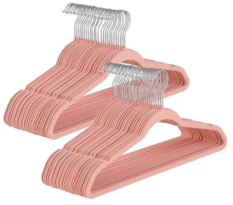 Baroni Home Grucce Velluto 50 pezzi, Grucce Appendiabiti 44,5 cm, Salvaspazio con Superfice Antiscivolo Design, Capacità di Carico Elevata, per Cappotti Camicie Vestiti, Rosa Cipria