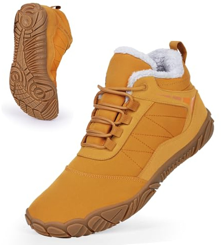 Barfota vandringskängor för vintern, snöstövlar för kvinnor, vinter- och utomhusbruk, vattentäta varma pälsfodrade stövlar bekväma halkfria slip-on korta stövlar unisex vandringsskor, Xh03 Gul, 41 EU