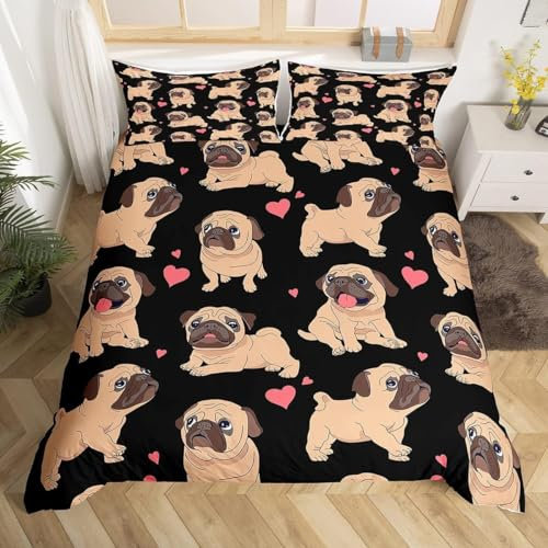 Copripiumino Matrimoniale 260x240 Cuore, Set di Biancheria da Letto Cane Animale in Morbida Microfibra Stampata in 3D con Cerniera Copripiumone con 2 Federe 3243-K