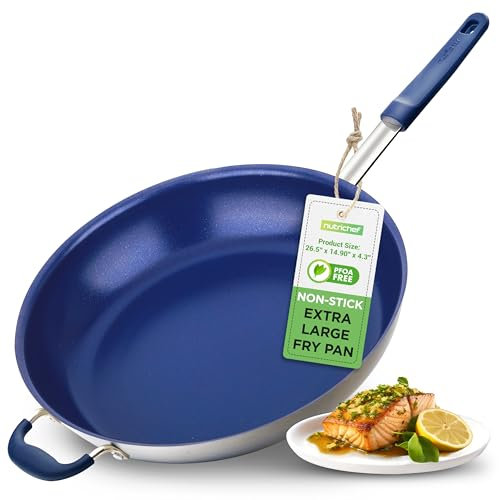NutriChef 12 IN Nonstick Large Frying Pan, Ceramic Coating, Stainless Steel Aluminum Frying Pan with Silicone Handle, Stain-Resistant, PFOA Free – Safe for Gas, Electric, Induction, Ceramic Cooktops