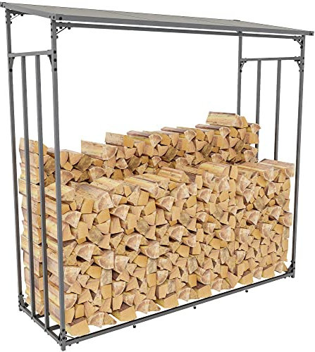 DELUKE® Kaminholzregal aussen mit Abdeckung HEOD - für Feuerholz | Brennholzregal aussen Kaminholzunterstand Kaminholzständer draussen Feuerholzregal aussen, 70x185x185, Aluminium, Ohne Plane