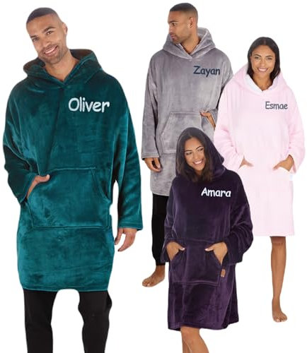 Personalised Hooded Blanket Ultra Soft Sherpa Warm Cosy Oversized Hoodie Giant Sweatshirt Throw for Adults Men Women One Size (Teal Adult S)