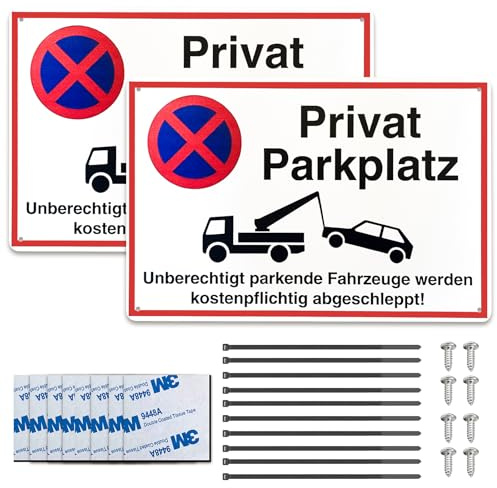 2 Stück privatparkplatz schild 30x20cm parken verboten schild Trägerkleber | Aluminium Schild Privatparkplatz Wasserfest, UV-Beständig für Privater Wohnsitz,Landwirtschaftliche Flächen,Anwesen