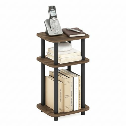 Furinno JUST Tavolino Laterale, Tavolino Da Divano TURN-N-TUBE A 3 Ripiani Con Ripiano Aperto, Comodino Ad Angoli Arrotondati, Montaggio Facile, Noce Columbia