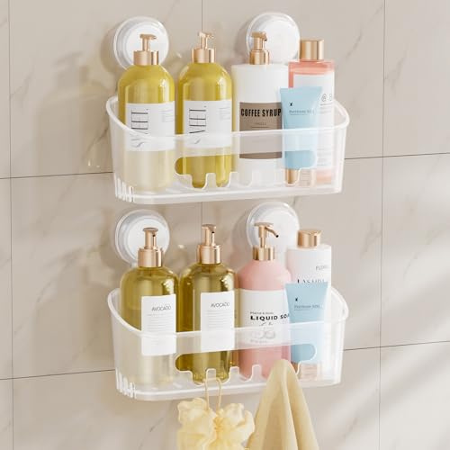 TAILI Duschablage ohne Bohren Duschablage Saugnapf Extra Stark,2 Pack Clear | Saugnapf Dusche Organizer Große Kapazität Bad Organizer Ohne Bohren Badezimmer Zubehör für Shampoo Duschkorb Küche