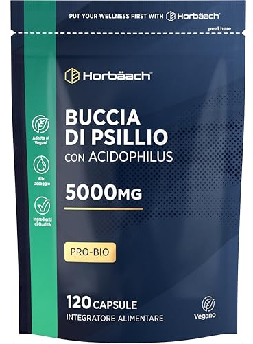 Bucce di Psillio Capsule 5000mg con ProBio Acidophilus | 120 Capsule | Psyllium Husk Fibre | Horbaach