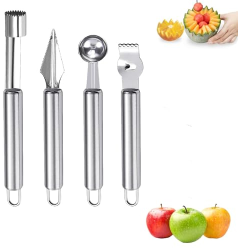 Scavino Da Cucina Frutta Tool Set, Levatorsolo Per Mele In Acciaio Inox, Limone Pelatrici, Scavino Per Melone, 4 Pezzi Set Di Strumenti Frutta Inox, Robusto E Durevole, Facile Da Pulire