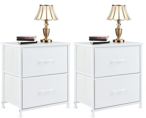 DUMOS Nachttisch 2er Set Beistelltisch Stoff Schubladenschrank Schmal Schrank Kommode Schlafzimmer Industrial Stil für Wohnzimme Kinderzimmer Flur Aufbewahrungsschrank