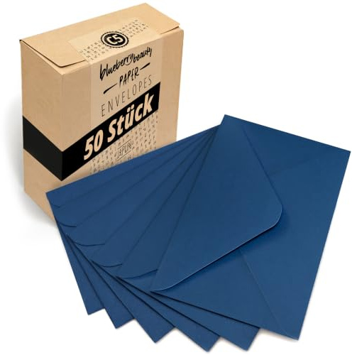 Japun - Briefumschläge (50 Stück) - DIN C5, 220 x 156 mm, blau | Kuvert aus 140 g/m² Papier, Umschlag mit Nassklebung ohne Fenster, für Einladungen zum Beschriften und Bedrucken