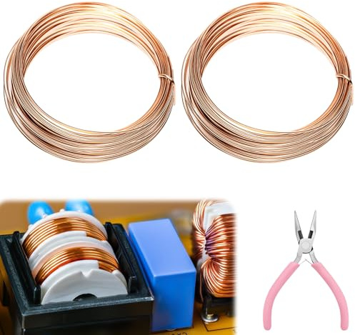 2 Stück 10m Reiner T2 Kupferdraht, Coil Kupferdraht Wickeldraht Blanker Kupferdraht, Kupferdraht 2mm Mit einer Schere, Kupferkabel Kupferdraht zum Basteln für Hobby, Elektrotechnik und Handwerk